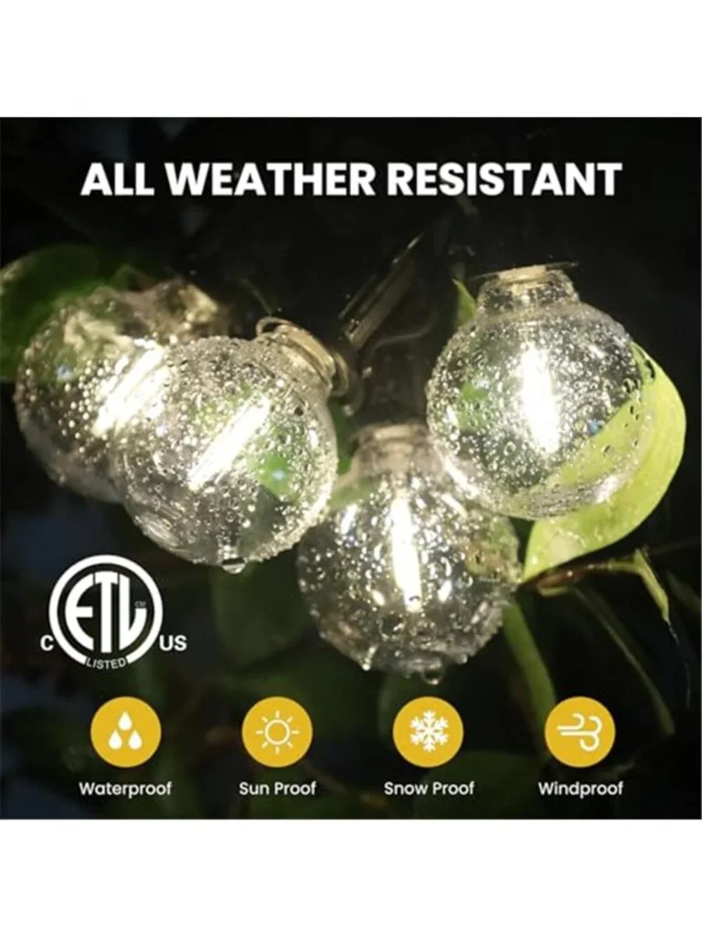 Solar Outdoor String Lights G40 Patio Waterproof Dimmable Remote USB Black Bulbs